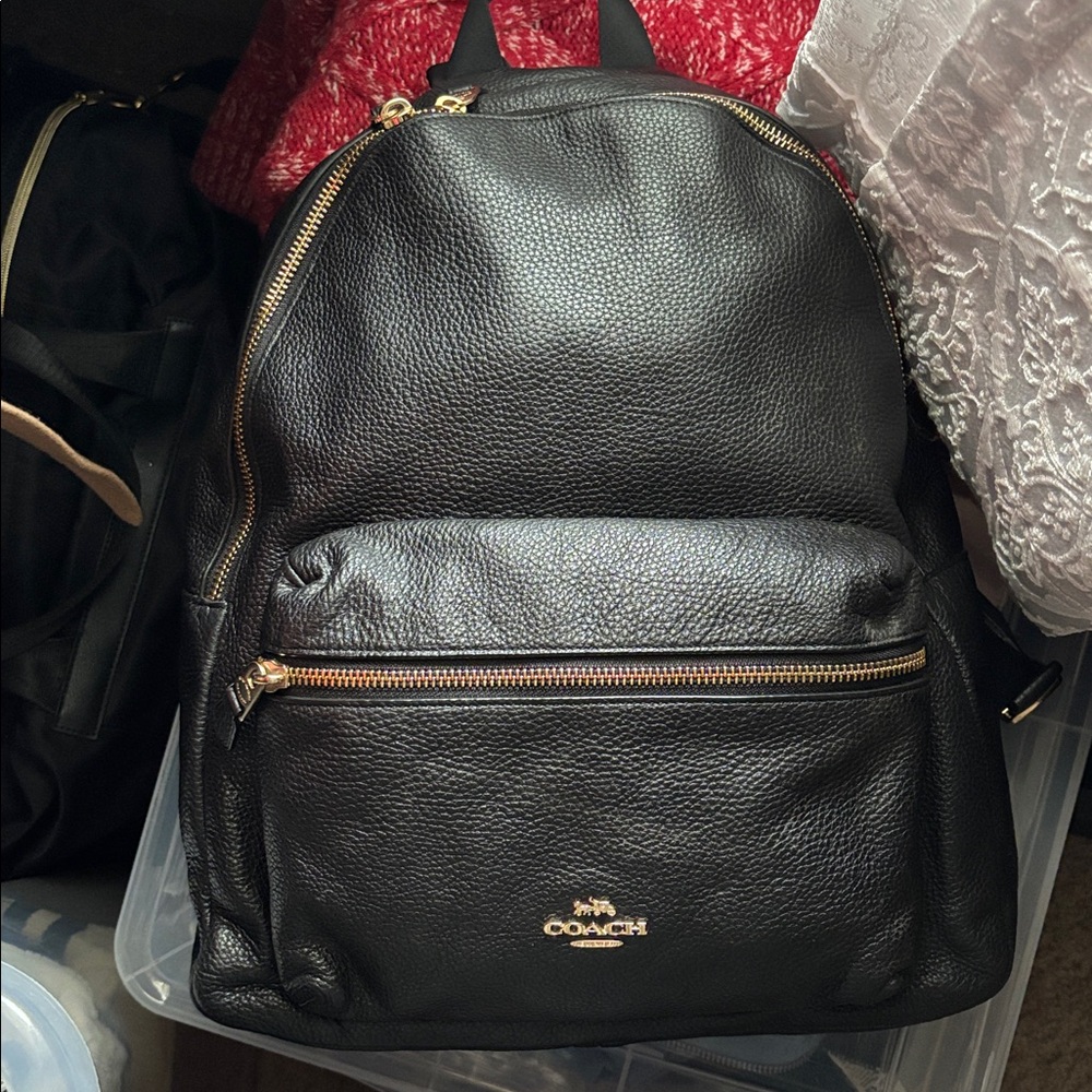 Coach black pebbled leather Charlie bag back pack - Picture 2 of 11